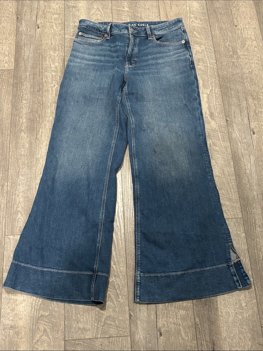 American Eagle Outfitters Wide-Leg Flare Jeans in Blue Denim